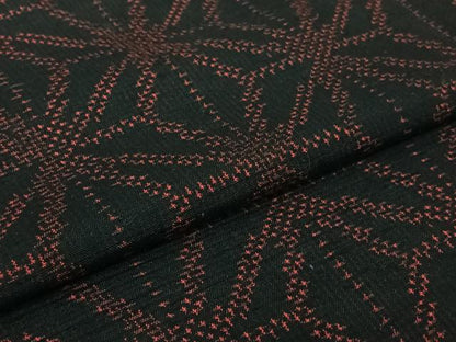 平和屋着物▽上質な紬 単衣 麻の葉文様 黒地 正絹 逸品 AABG7716jh