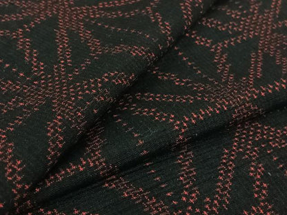 平和屋着物▽上質な紬 単衣 麻の葉文様 黒地 正絹 逸品 AABG7716jh