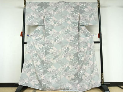 平和屋着物▽小紋 単衣 辻が花 鬼しぼ縮緬 洗える着物 AABG7717jh
