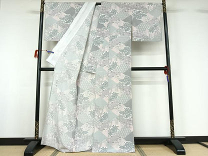 平和屋着物▽小紋 単衣 辻が花 鬼しぼ縮緬 洗える着物 AABG7717jh