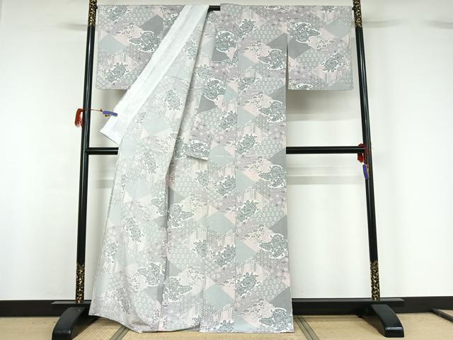 平和屋着物▽小紋 単衣 辻が花 鬼しぼ縮緬 洗える着物 AABG7717jh