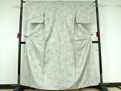 平和屋着物▽お召 単衣 麻の葉文様 正絹 逸品 AABG7718jh