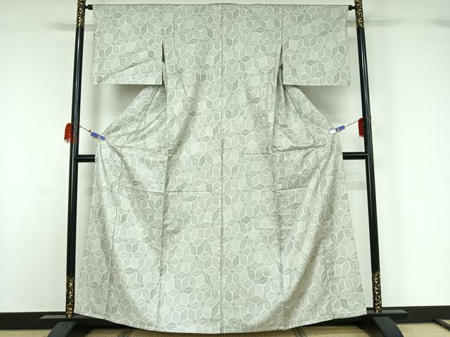 平和屋着物▽お召 単衣 麻の葉文様 正絹 逸品 AABG7718jh