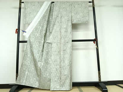平和屋着物▽お召 単衣 麻の葉文様 正絹 逸品 AABG7718jh