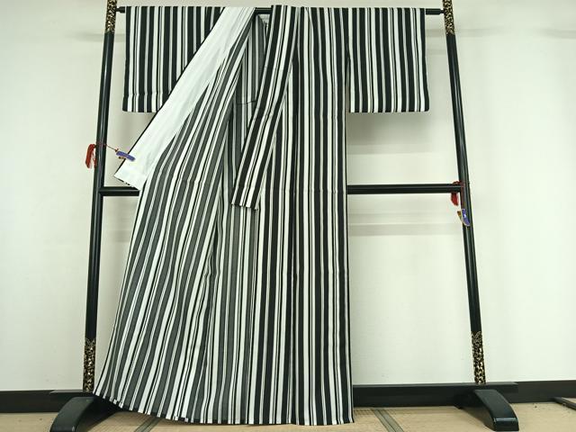 平和屋着物▽小紋　単衣　縞　洗える着物　AABG7720jh
