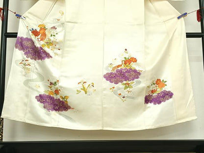 平和屋着物▽訪問着 単衣 駒刺繍 流水花鳥文 金彩 正絹 逸品 AABG7723jh