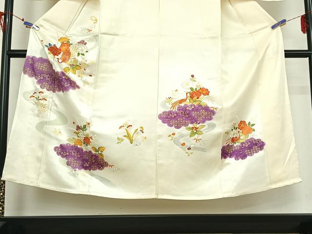 平和屋着物▽訪問着 単衣 駒刺繍 流水花鳥文 金彩 正絹 逸品 AABG7723jh