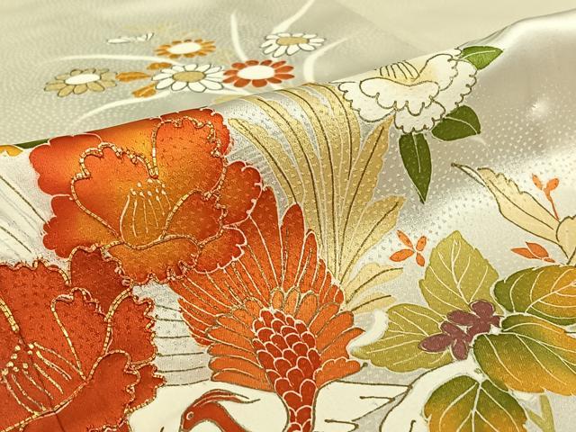 平和屋着物▽訪問着 単衣 駒刺繍 流水花鳥文 金彩 正絹 逸品 AABG7723jh