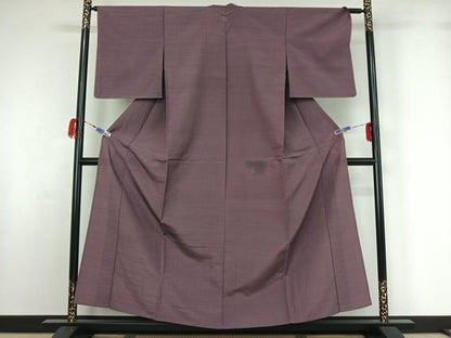 平和屋着物▽お召　単衣　葡萄鼠色　正絹　逸品　AABG7725jh