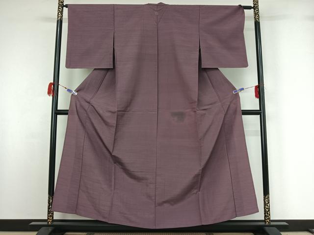 平和屋着物▽お召　単衣　葡萄鼠色　正絹　逸品　AABG7725jh