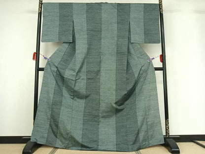 平和屋着物▽絲藝苑 上島洋山 紬 単衣 縞 そごう百貨店扱い 正絹 逸品 AABG7726jh