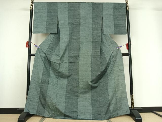 平和屋着物▽絲藝苑 上島洋山 紬 単衣 縞 そごう百貨店扱い 正絹 逸品 AABG7726jh