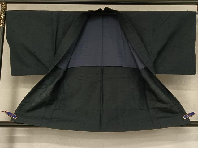 平和屋着物▽男性 髭紬 アンサンブル 単衣 濃藍色 正絹 逸品 AABG7728jh