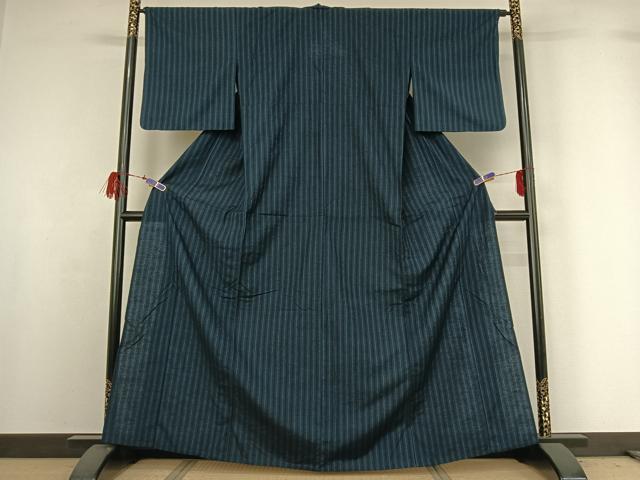 平和屋着物▽上質な紬 単衣 縞 正絹 逸品 AABG7729jh