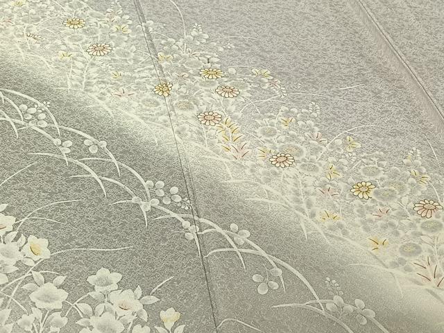 平和屋着物▽訪問着　単衣　草花文　暈し染め　金彩　正絹　逸品　AABG7731jh