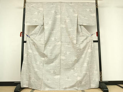 平和屋着物▽上質な紬 単衣 花籬文 正絹 逸品 AABG7732jh
