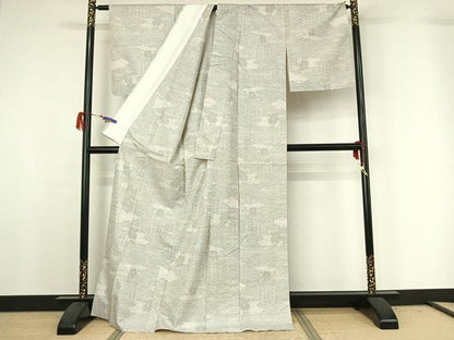 平和屋着物▽上質な紬 単衣 花籬文 正絹 逸品 AABG7732jh