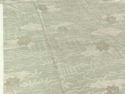 平和屋着物▽上質な紬 単衣 花籬文 正絹 逸品 AABG7732jh