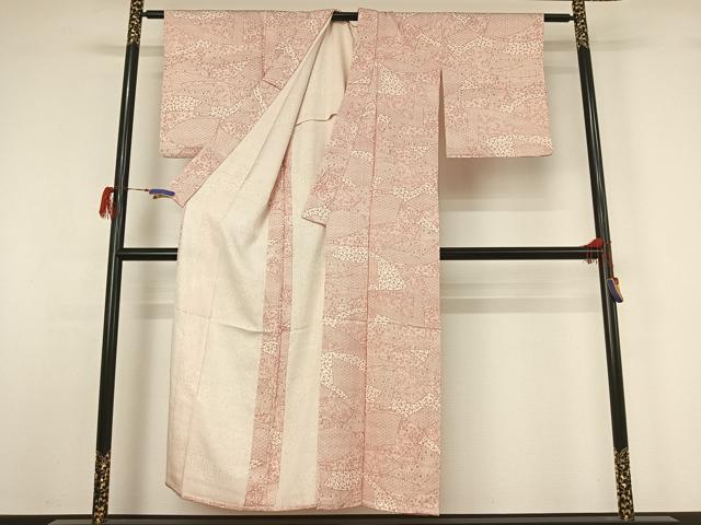 平和屋着物▽江戸小紋 単衣 地紙重ね花蝶文 洗える着物 AABG7735jh