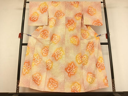 平和屋着物▽上質な小紋 単衣 地紋起こし 草花文 暈し染め 正絹 逸品 AABG7737jh