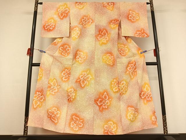 平和屋着物▽上質な小紋 単衣 地紋起こし 草花文 暈し染め 正絹 逸品 AABG7737jh