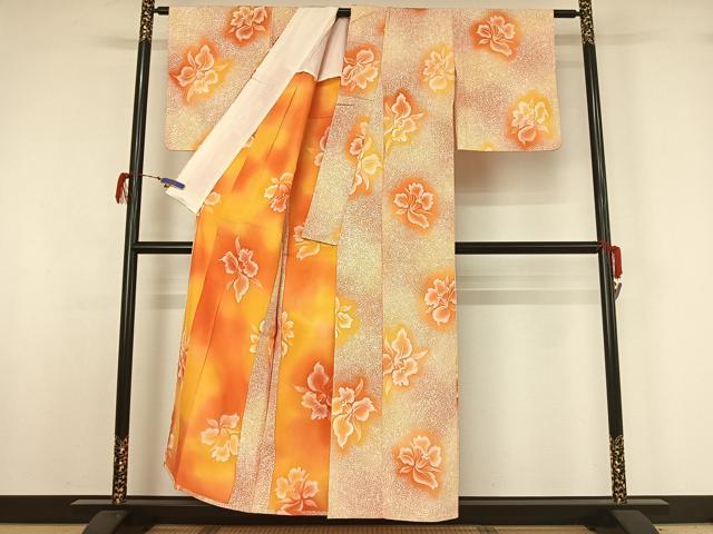 平和屋着物▽上質な小紋 単衣 地紋起こし 草花文 暈し染め 正絹 逸品 AABG7737jh