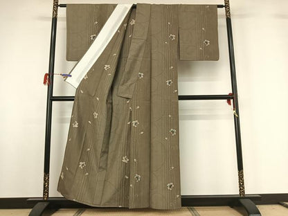 平和屋着物▽上質な紬 単衣 絞り 花唐草文 正絹 逸品 AABG7738jh