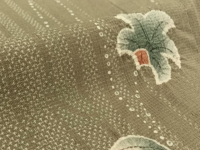 平和屋着物▽上質な紬 単衣 絞り 花唐草文 正絹 逸品 AABG7738jh