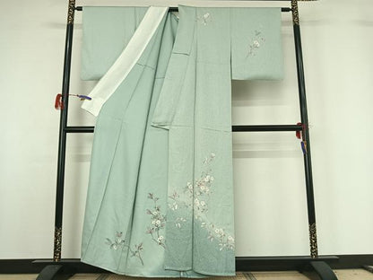 平和屋着物▽訪問着 単衣 枝花文 正絹 逸品 AABG7739jh