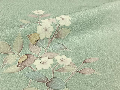 平和屋着物▽訪問着 単衣 枝花文 正絹 逸品 AABG7739jh