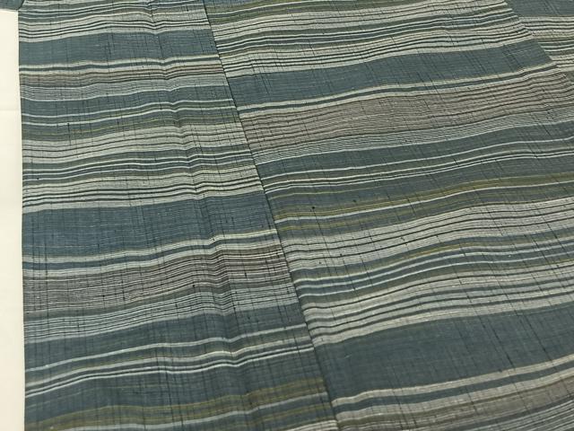平和屋着物▽上質な紬 単衣 横段文 正絹 逸品 AABG7740jh