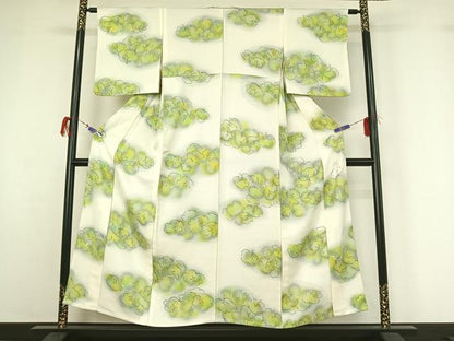 平和屋着物▽上質な小紋 単衣 手描き 樹林文 暈し染め 正絹 逸品 AABG7741jh