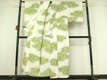 平和屋着物▽上質な小紋 単衣 手描き 樹林文 暈し染め 正絹 逸品 AABG7741jh
