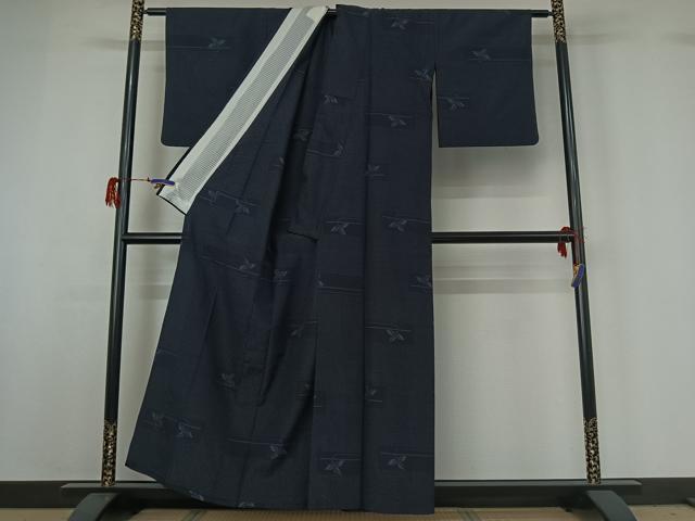 平和屋着物▽上質な紬 単衣 草葉文 正絹 逸品 AABG7743jh