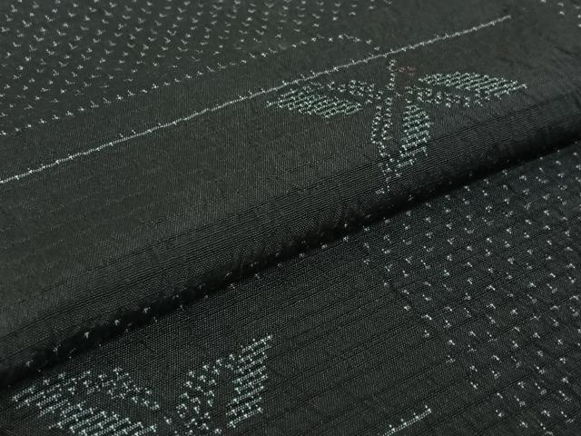 平和屋着物▽上質な紬 単衣 草葉文 正絹 逸品 AABG7743jh