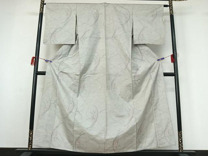 平和屋着物▽本場大島紬 白大島 単衣 舞蝶文 正絹 逸品 AABG7744jh