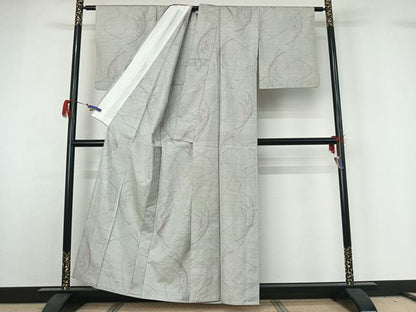 平和屋着物▽本場大島紬 白大島 単衣 舞蝶文 正絹 逸品 AABG7744jh