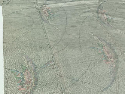 平和屋着物▽本場大島紬 白大島 単衣 舞蝶文 正絹 逸品 AABG7744jh