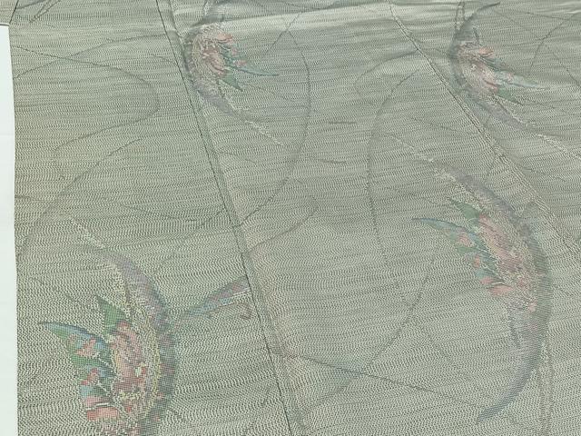 平和屋着物▽本場大島紬 白大島 単衣 舞蝶文 正絹 逸品 AABG7744jh