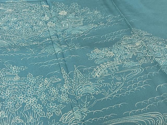 平和屋着物▽訪問着 単衣 刺繍 風景花文 銀糸 正絹 逸品 AABG7745jh