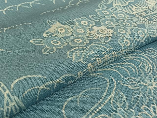 平和屋着物▽訪問着 単衣 刺繍 風景花文 銀糸 正絹 逸品 AABG7745jh