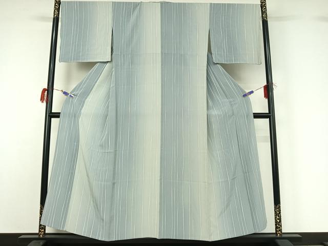 平和屋着物▽上質な小紋 単衣 縞 暈し染め 正絹 逸品 AABG7747jh