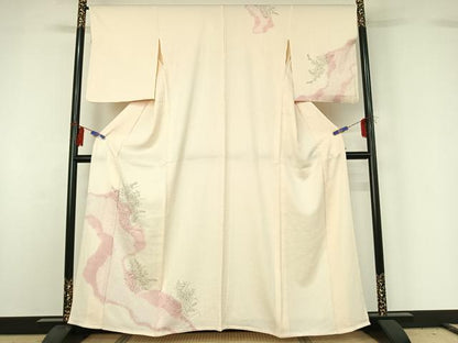 平和屋着物▽中国三大刺繍 相良刺繍 訪問着 単衣 手描き 絞り 草花文 正絹 逸品 AABG7749jh