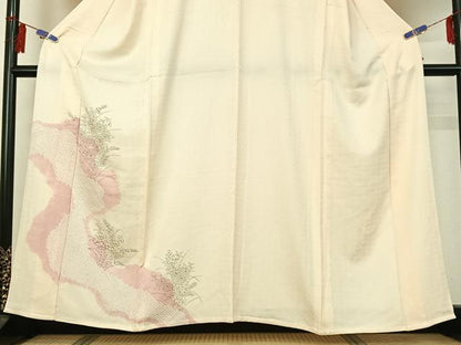 平和屋着物▽中国三大刺繍 相良刺繍 訪問着 単衣 手描き 絞り 草花文 正絹 逸品 AABG7749jh