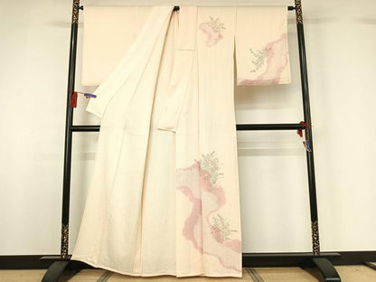 平和屋着物▽中国三大刺繍 相良刺繍 訪問着 単衣 手描き 絞り 草花文 正絹 逸品 AABG7749jh