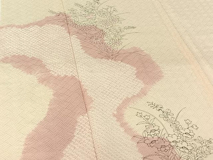 平和屋着物▽中国三大刺繍 相良刺繍 訪問着 単衣 手描き 絞り 草花文 正絹 逸品 AABG7749jh