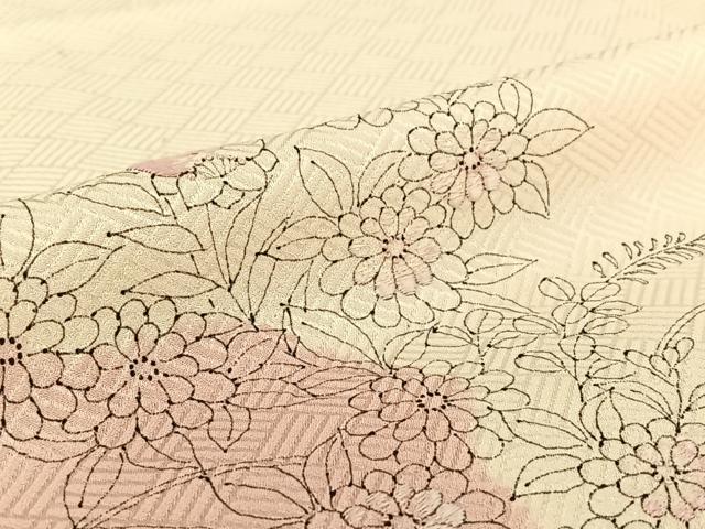 平和屋着物▽中国三大刺繍 相良刺繍 訪問着 単衣 手描き 絞り 草花文 正絹 逸品 AABG7749jh