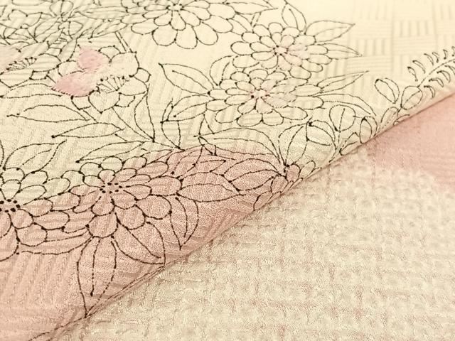 平和屋着物▽中国三大刺繍 相良刺繍 訪問着 単衣 手描き 絞り 草花文 正絹 逸品 AABG7749jh