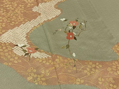 平和屋着物▽訪問着 単衣 絞り 刺繍 地紙花文 金彩 正絹 逸品 AABG7750jh
