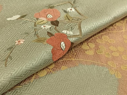 平和屋着物▽訪問着 単衣 絞り 刺繍 地紙花文 金彩 正絹 逸品 AABG7750jh